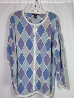 Pandemonium Argyle Cardigan 2XL Lavender Blue Gray Academia Grandpa Core Preppy